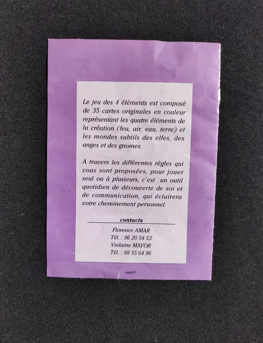 Jeu Divinatoire 4 Éléments 1993 • Oracle Feu Terre Air Eau