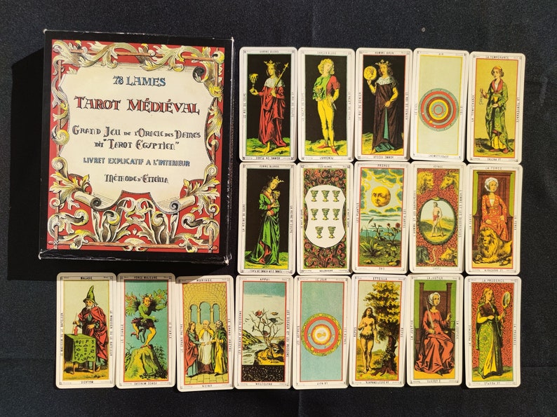 Tarot Médiéval Étteilla – Reproduction Rare 78 Cartes – Jeu Divinatoire Ancien & Livret Français