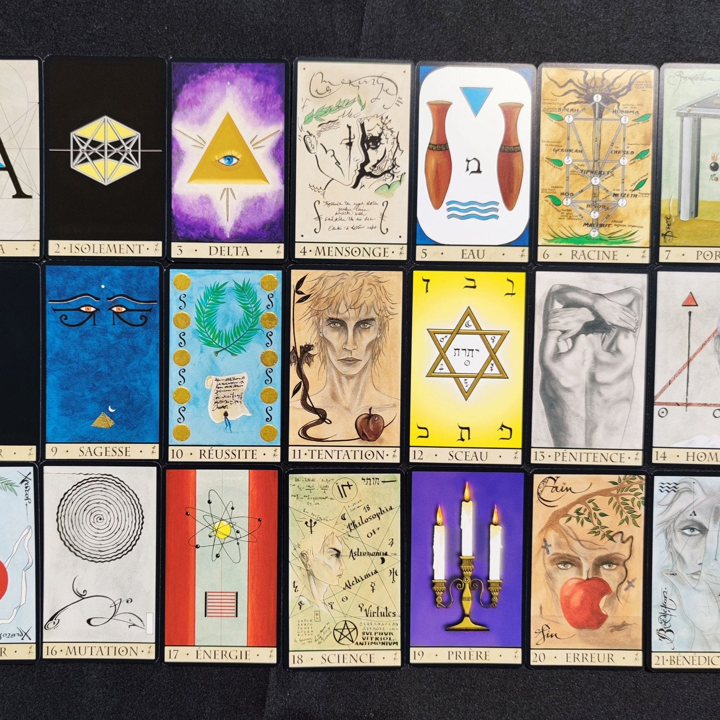 Cartes de l’Oracle de la Triade 1998 – illustrations symboliques ésotériques de Dominike Duplaa