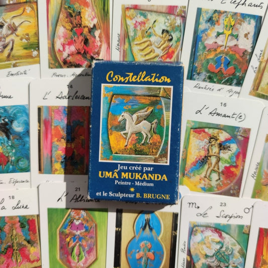 Oracle Astrologique Uma Mukanda (1986) – Jeu Rare de 32 Cartes avec Livret en Français