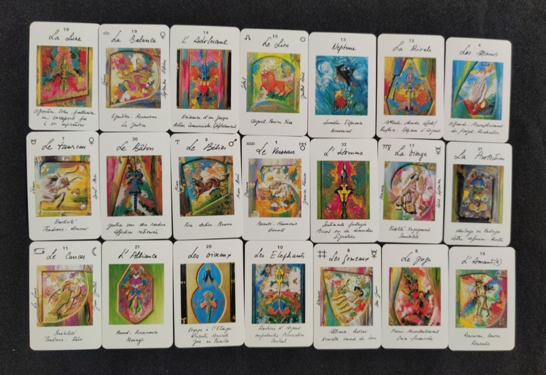 Oracle Astrologique Uma Mukanda (1986) – Jeu Rare de 32 Cartes avec Livret en Français