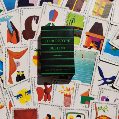 Horoscope de Belline est une première édition limitée de 1964 dont la boîte est écrite en vert sur fond noir n'a pas été
imprimée par le Maître Cartier Grimaud(comme ses futures éditions ) mais en Belgique par Belline lui-même .