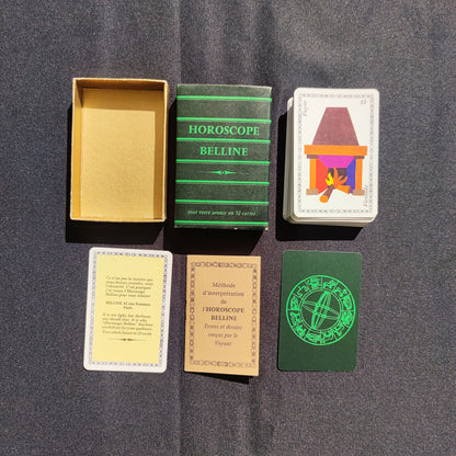 Horoscope de Belline est une première édition limitée de 1964 dont la boîte est écrite en vert sur fond noir n'a pas été
imprimée par le Maître Cartier Grimaud(comme ses futures éditions ) mais en Belgique par Belline lui-même !