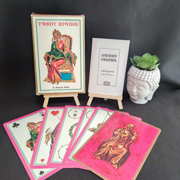Tarot Hindou Madame Indira – Édition Rare 1993 – Jeu Divinatoire ésotérique avec Livret Bilingue