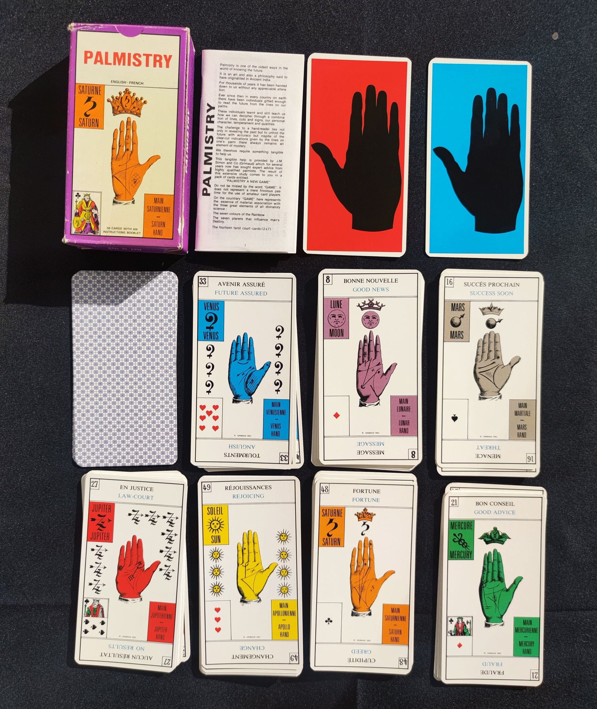 Hand game,palmistry-Grimaud- 1969-gift-divination-cartomancy-clairvoyance-fortune telling- tarot deck-esotericism-prediction