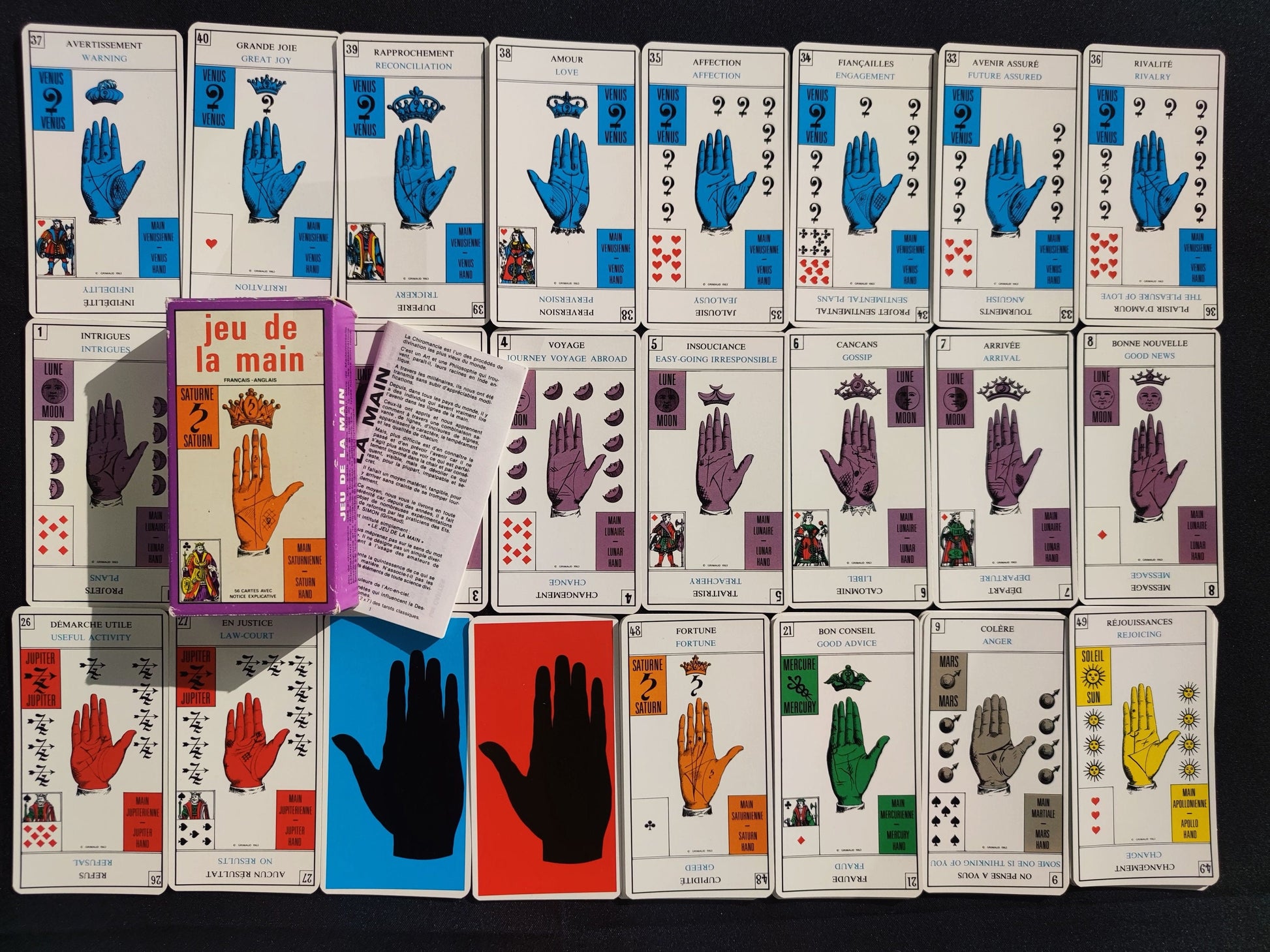 Hand game,palmistry-Grimaud- 1969-gift-divination-cartomancy-clairvoyance-fortune telling- tarot deck-esotericism-prediction