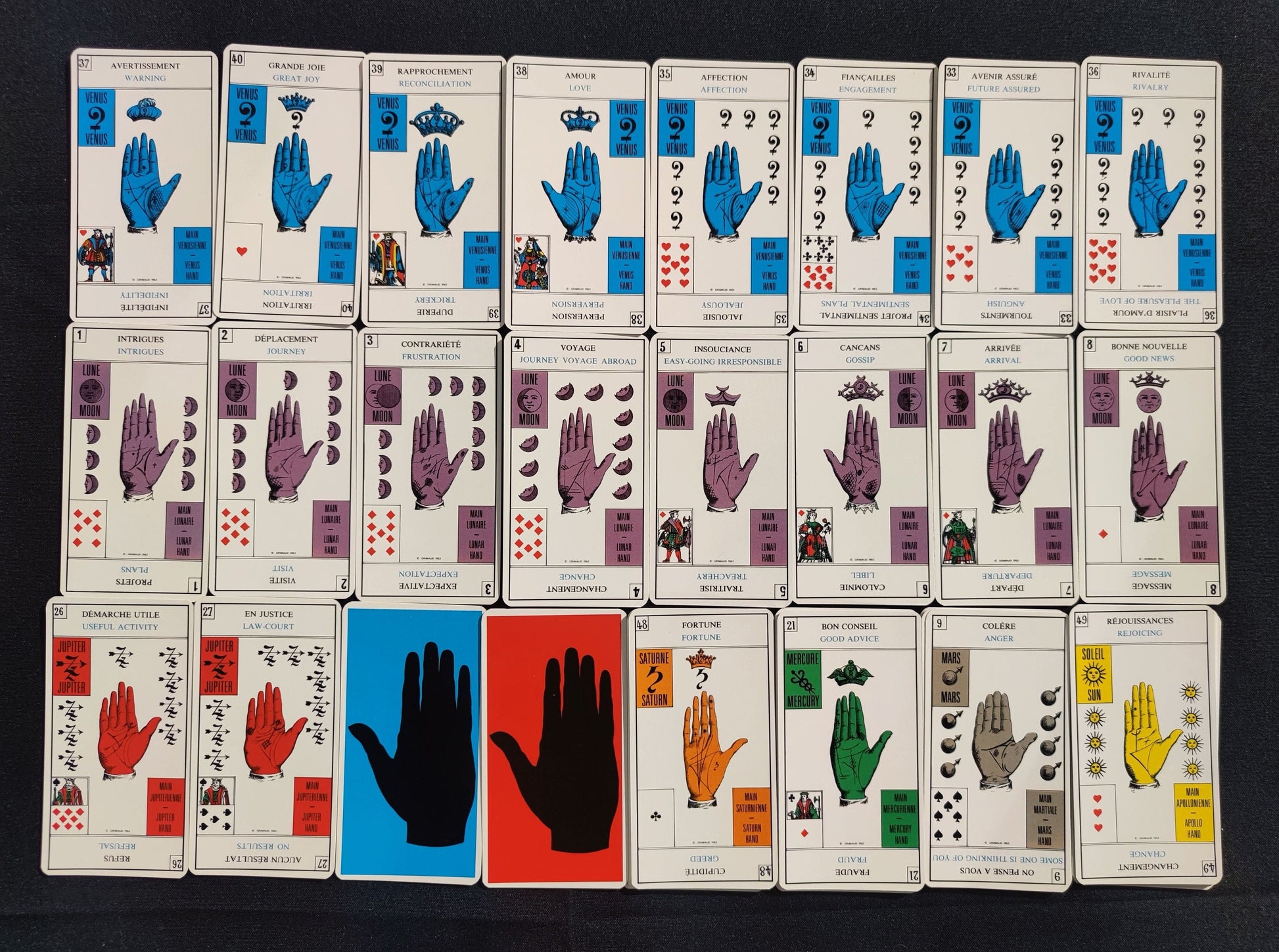 Hand game,palmistry-Grimaud- 1969-gift-divination-cartomancy-clairvoyance-fortune telling- tarot deck-esotericism-prediction